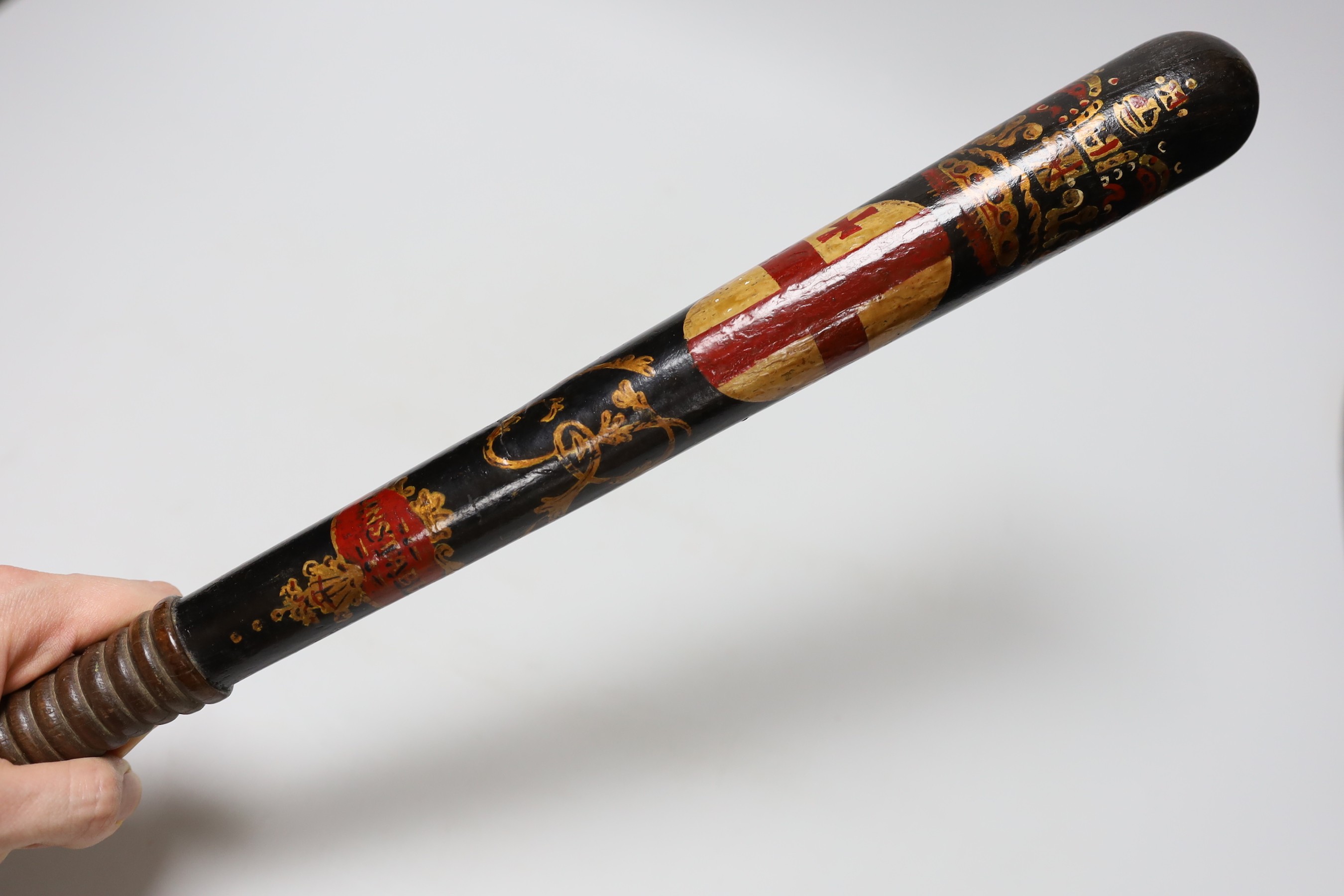 A Victorian painted constable's truncheon, 46cm long